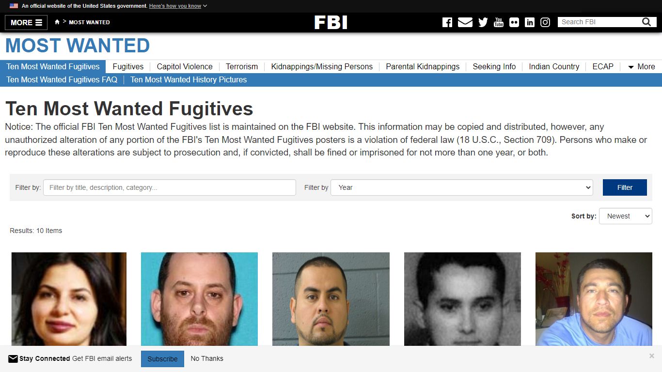 Ten Most Wanted Fugitives — FBI